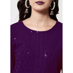 Generic Women's Embroidery With Sequence Kurti (Purple)