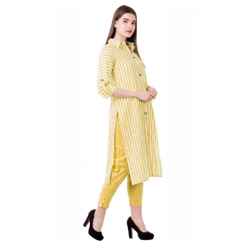 Generic Women's Printed Kurti With Bottom Set (Yellow)