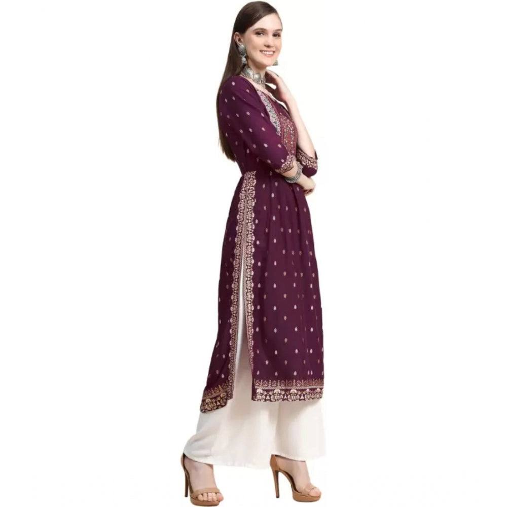 Generic Women's Printed Embroidery Kurti (Purple)