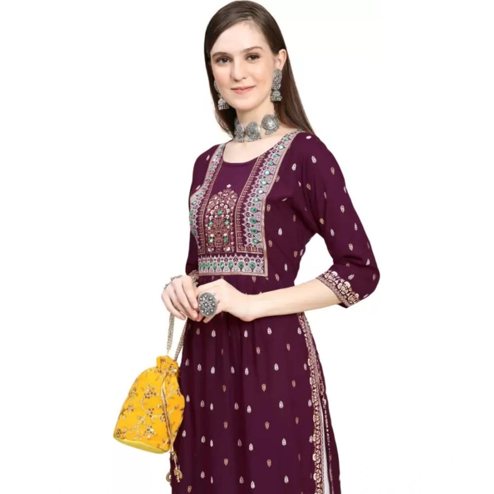 Generic Women's Printed Embroidery Kurti (Purple)