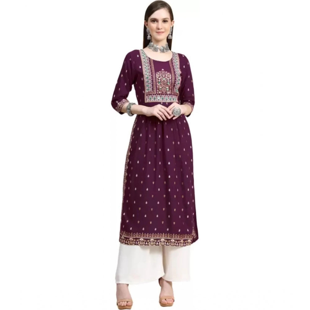 Generic Women's Printed Embroidery Kurti (Purple)