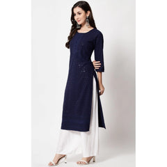 Generic Women's Embroidery With Sequence Kurti (Navy Blue)