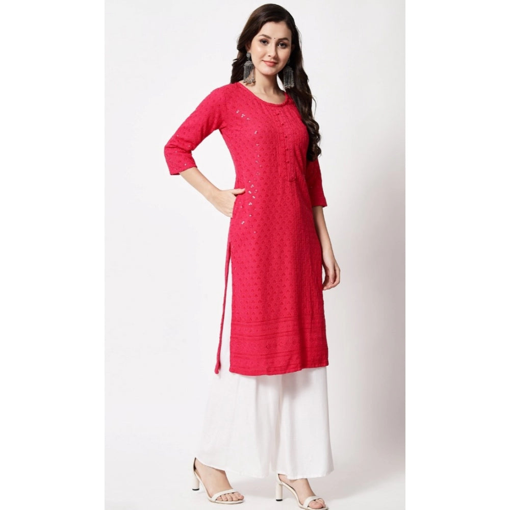 Generic Women's Embroidery With Sequence Kurti (Dark Pink)