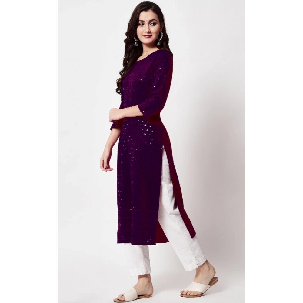 Generic Women's Embroidery With Sequence Kurti (Purple)