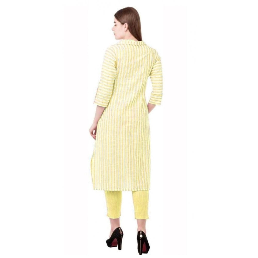 Generic Women's Printed Kurti With Bottom Set (Yellow)