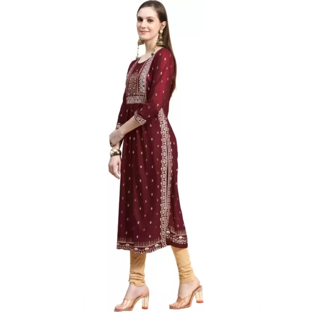 Generic Women's Printed Embroidery Kurti (Maroon)