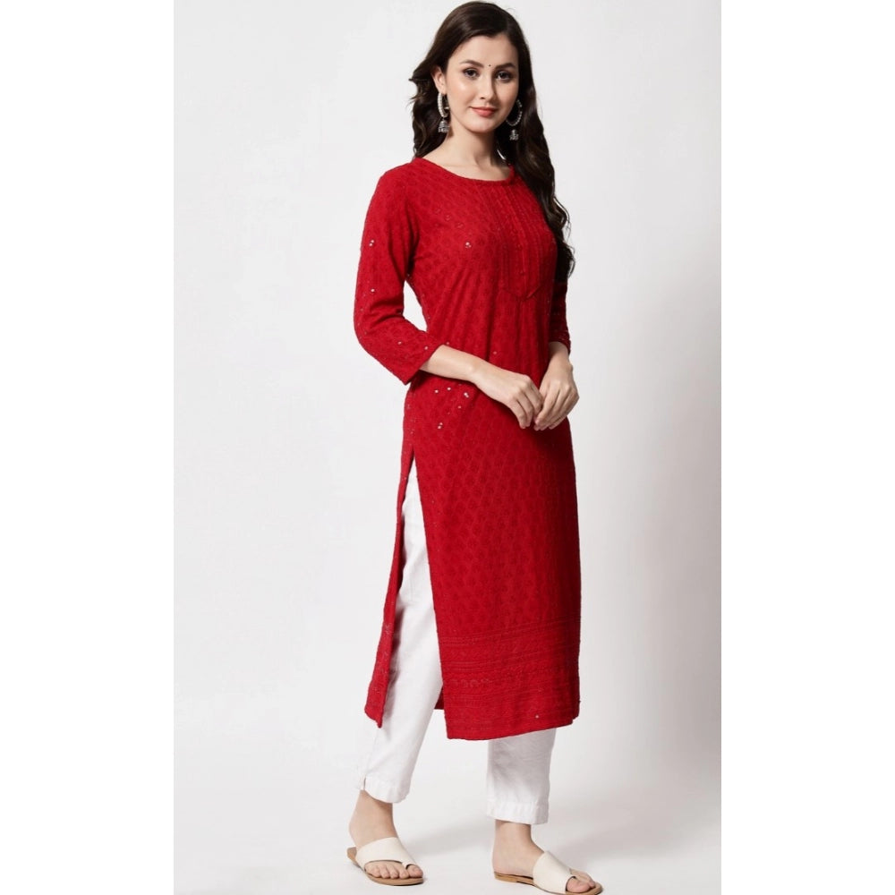 Generic Women's Embroidery With Sequence Kurti (Maroon)