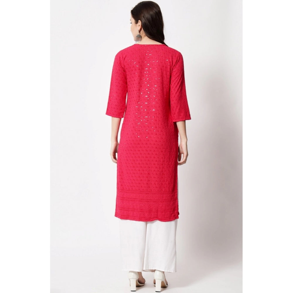 Generic Women's Embroidery With Sequence Kurti (Dark Pink)