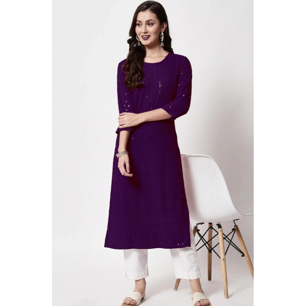 Generic Women's Embroidery With Sequence Kurti (Purple)