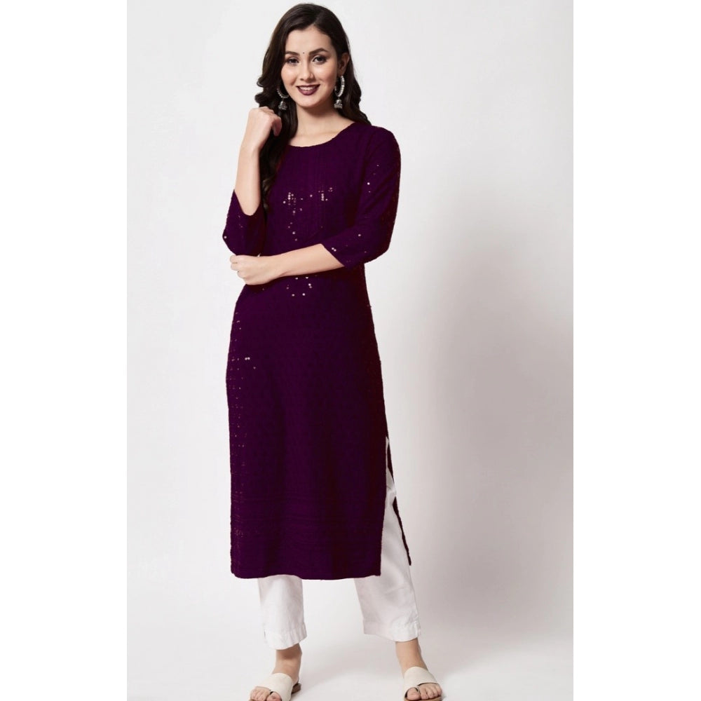 Generic Women's Embroidery With Sequence Kurti (Purple)