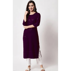 Generic Women's Embroidery With Sequence Kurti (Purple)