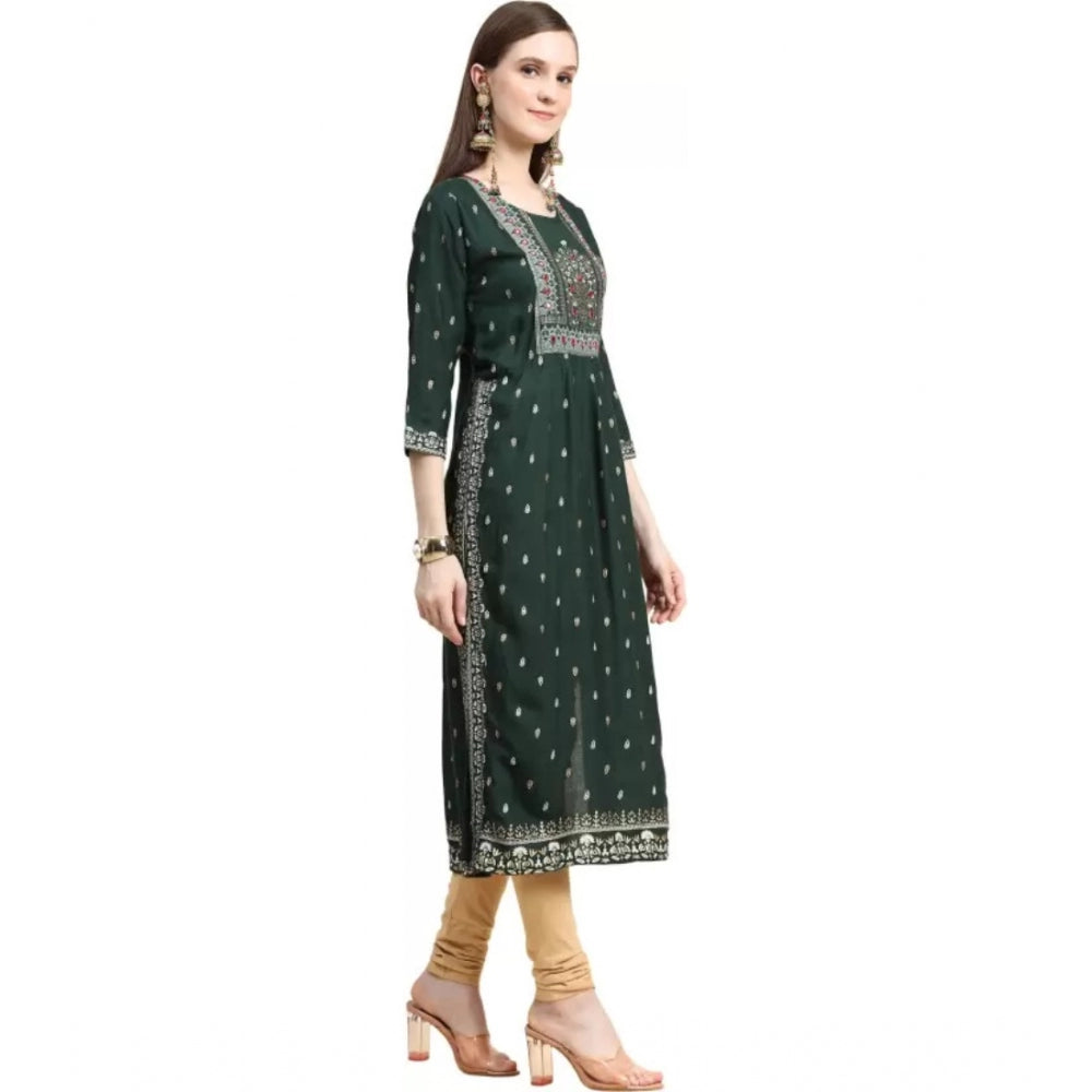 Generic Women's Printed Embroidery Kurti (Green)