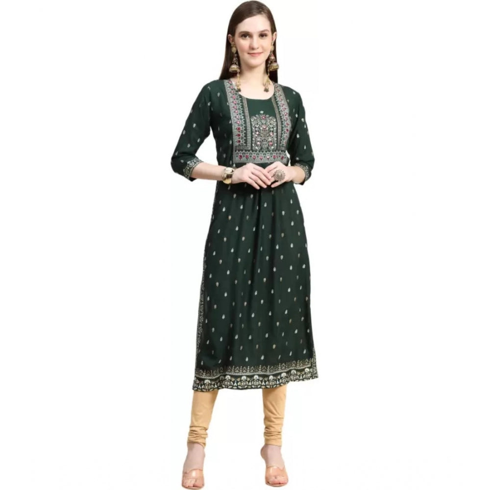 Generic Women's Printed Embroidery Kurti (Green)