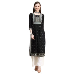 Generic Women's Printed Embroidery Kurti (Black)