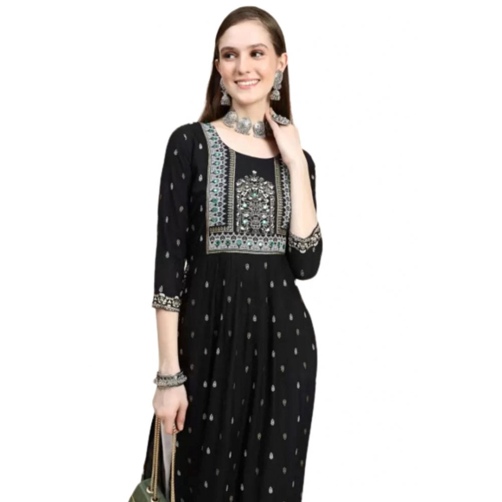 Generic Women's Printed Embroidery Kurti (Black)