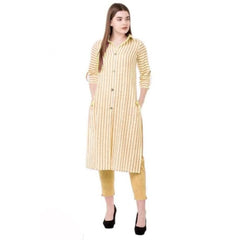 Generic Women's Printed Kurti With Bottom Set (Yellow)