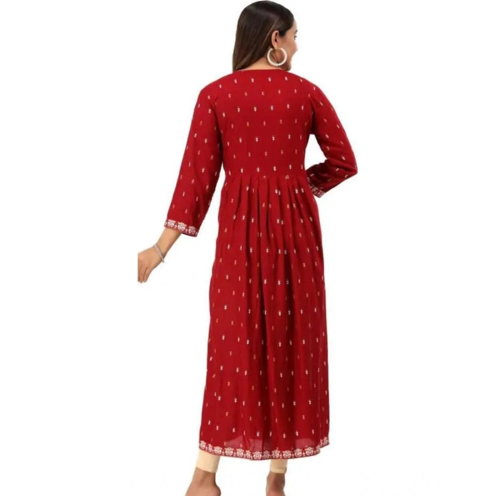 Generic Women's Printed Embroidery Kurti (Red)