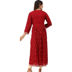 Generic Women's Printed Embroidery Kurti (Red)