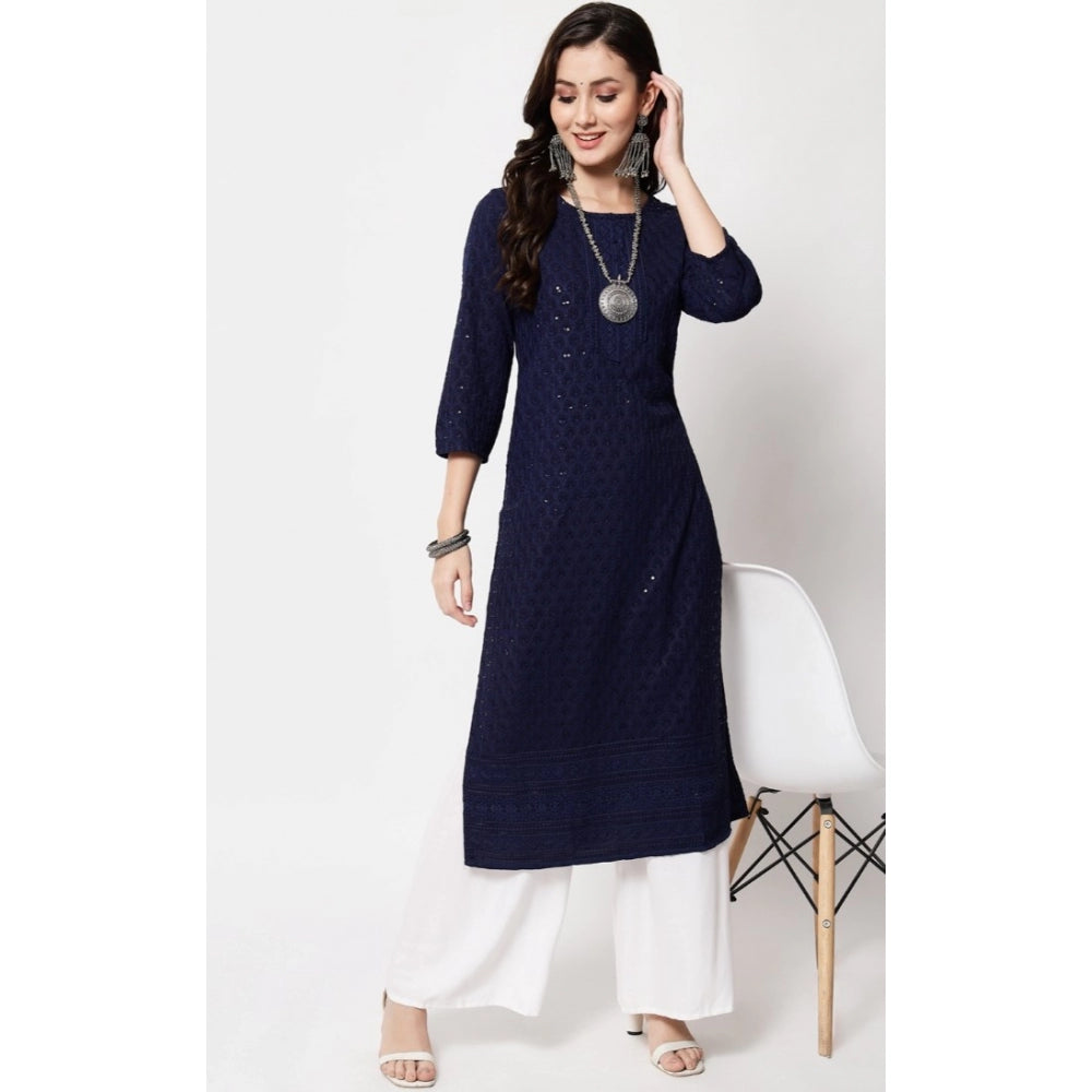 Generic Women's Embroidery With Sequence Kurti (Navy Blue)