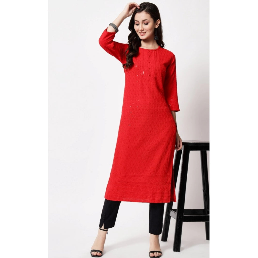 Generic Women's Embroidery With Sequence Kurti (Red)