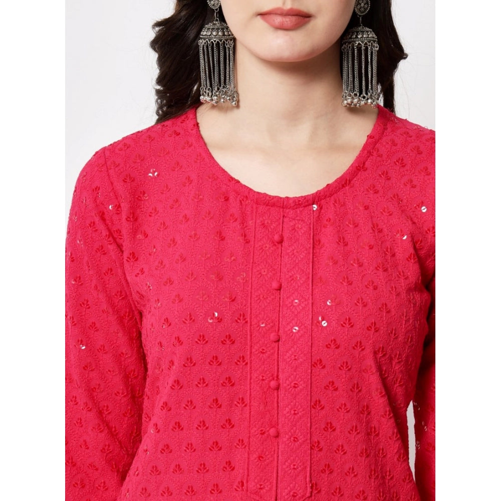 Generic Women's Embroidery With Sequence Kurti (Dark Pink)