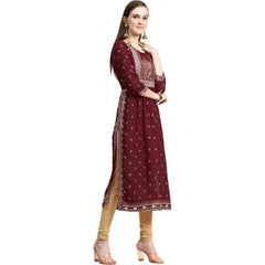 Generic Women's Printed Embroidery Kurti (Maroon)