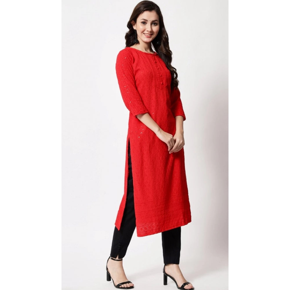 Generic Women's Embroidery With Sequence Kurti (Red)