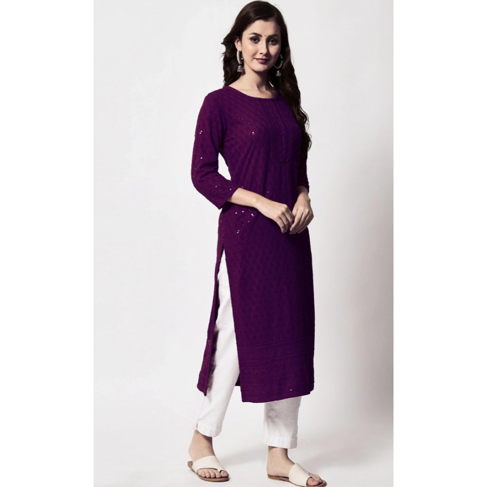 Generic Women's Embroidery With Sequence Kurti (Purple)