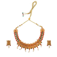 Generic Women's Temple Necklace and Earrings Set in Gold Plating (Multi Color, Free Size)