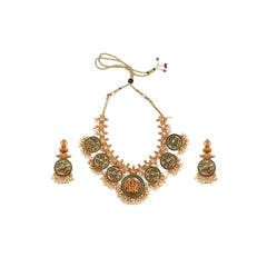 Generisches Damen-Set „Goddess Glamour“ mit vergoldeter Tempelkette und Jhumka (Grün, Einheitsgröße)