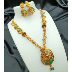 Generic Women's Traditional Temple Necklace and Earrings Set in Gold (Green, Free Size)