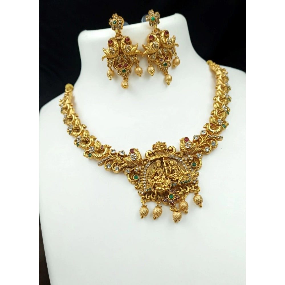 Generic Women's Gold Plated Temple Necklace and Earrings Set (Multi Color, Free Size)