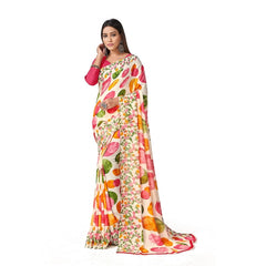 Generic Women's Poly Georgette Printed Saree Without Blouse (Multi Color)