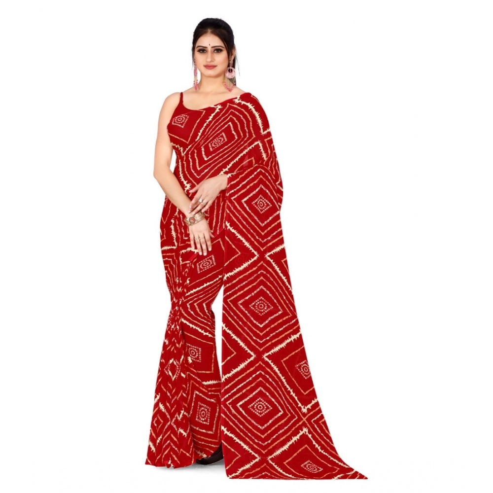 Generic Women's Poly Georgette Printed Saree Without Blouse (Red)