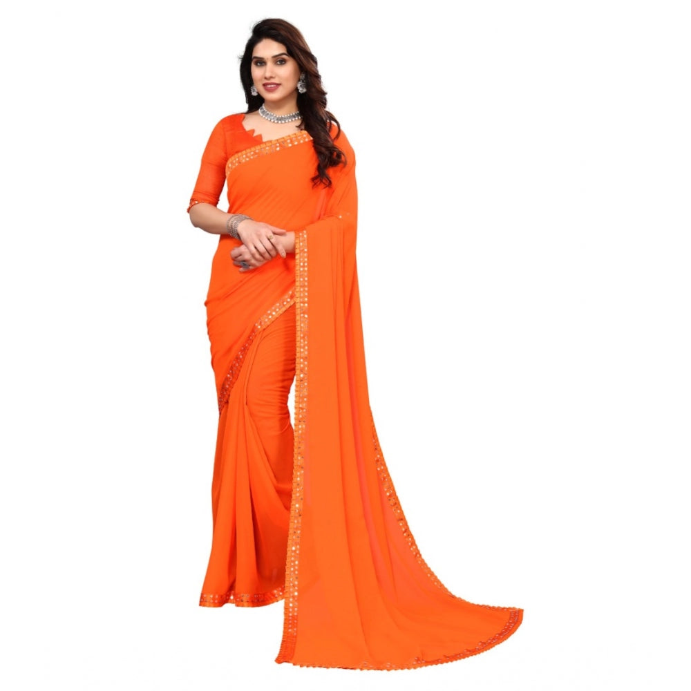 Generischer Bollywood-Georgette-Sari mit Verzierung und Aufdruck für Damen (Orange)