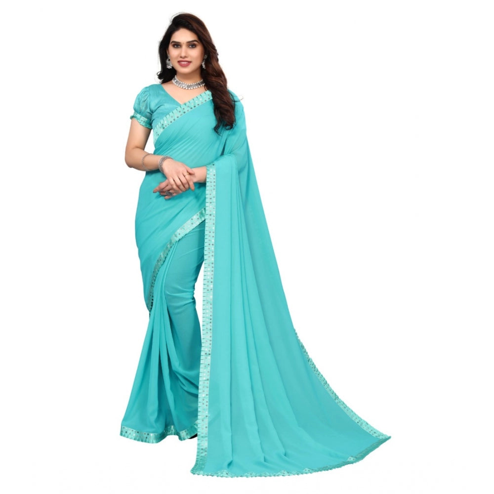 Generischer Bollywood-Georgette-Sari mit Verzierung und Aufdruck für Damen (Himmelblau)