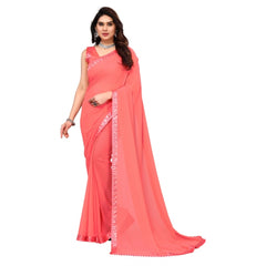 Generic Women's Embellished Dyed Printed Bollywood Georgette Saree With Blouse (Peach)