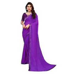 Generic Women's Embellished Dyed Printed Bollywood Georgette Saree With Blouse (Purple)