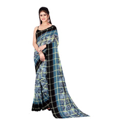 Generic Women's Poly Georgette Printed Saree Without Blouse (Light Blue, Black)