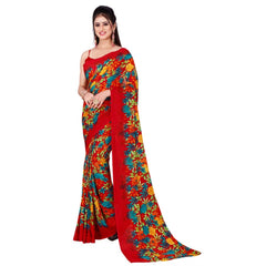 Generic Women's Poly Georgette Printed Saree Without Blouse (Multi Color)