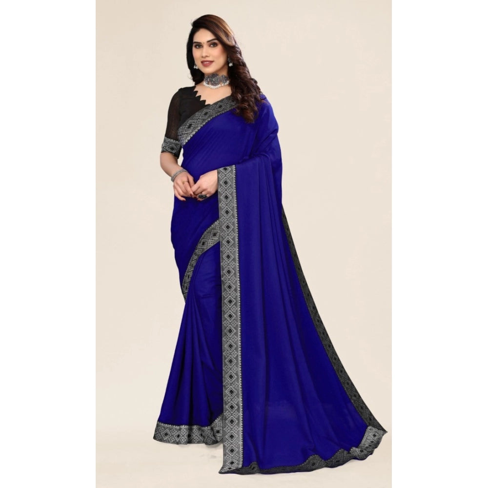 Generischer verzierter, schlichter Bollywood-Chiffon-Sari für Damen mit Bluse (blau)