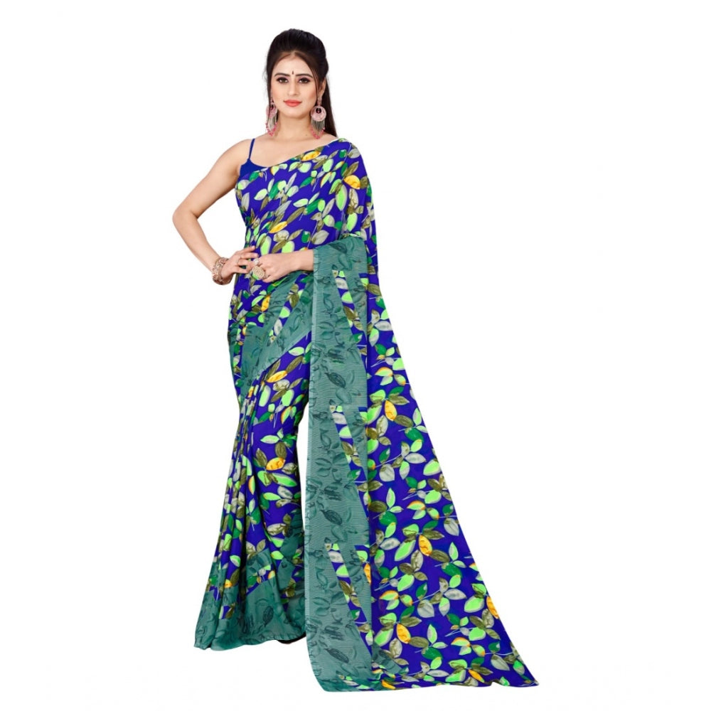 Generic Women's Poly Georgette Printed Saree Without Blouse (Multi Color)