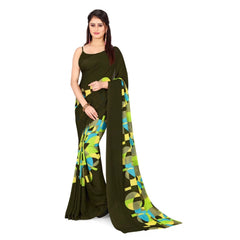 Generic Women's Poly Georgette Printed Saree Without Blouse (Multi Color)