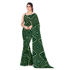 Generic Women's Poly Georgette Printed Saree Without Blouse (Dark Green)