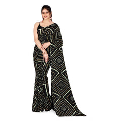 Generic Women's Poly Georgette Printed Saree Without Blouse (Black)