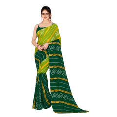 Generic Women's Poly Georgette Printed Saree Without Blouse (Mehandi Green, Dark Green)