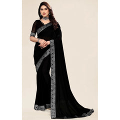 Generischer verzierter, schlichter Bollywood-Chiffon-Sari für Damen mit Bluse (schwarz)