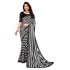 Generischer Bollywood-Georgette-Sari mit Verzierung und Aufdruck für Damen (Schwarz)