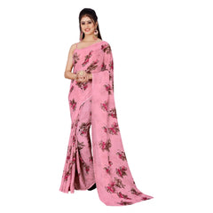 Generic Women's Poly Georgette Printed Saree Without Blouse (Pink)