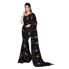 Generic Women's Poly Georgette Printed Saree Without Blouse (Black)